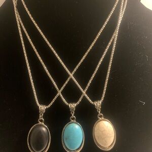 Three Pendant Necklace Set in Silver, Turquoise, and Cream